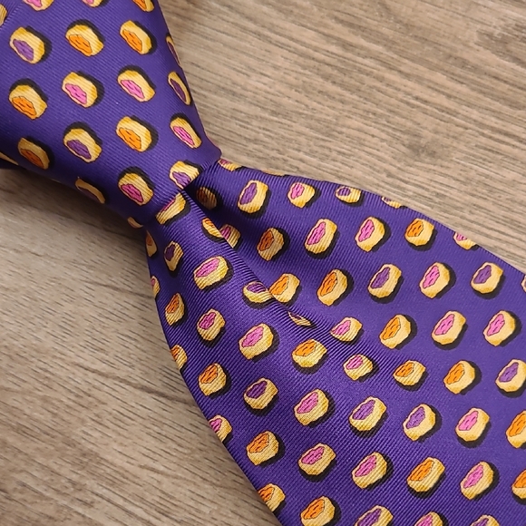 Sine Die Other - SINE DIE Purple Blue Whimsical Jelly Pastries Pattern Mens Silk Tie
